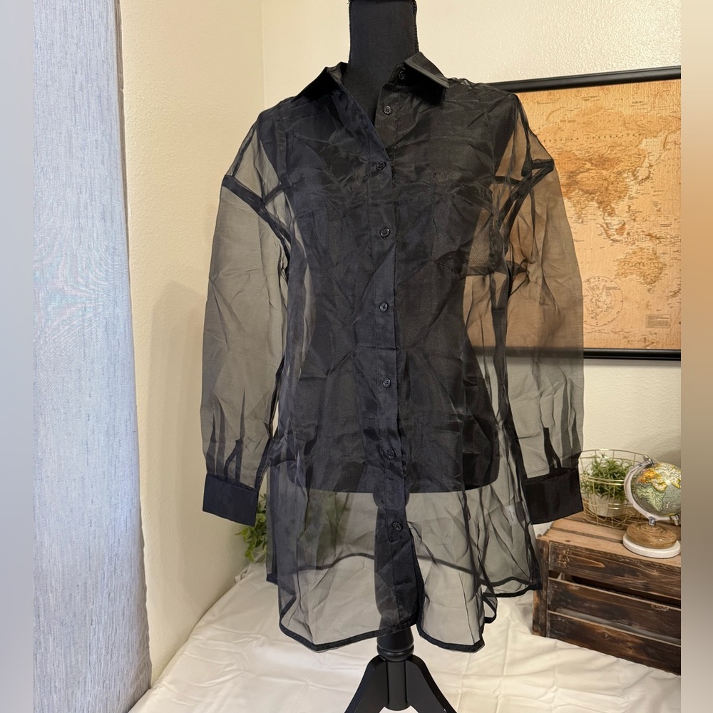 Choosy black sheer button down top Size XS